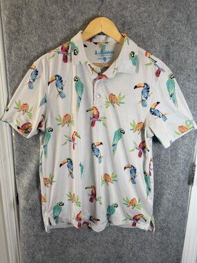 CHUBBIES The Toucan Do It Tropical Bird Print Golf Performance Polo Size Small